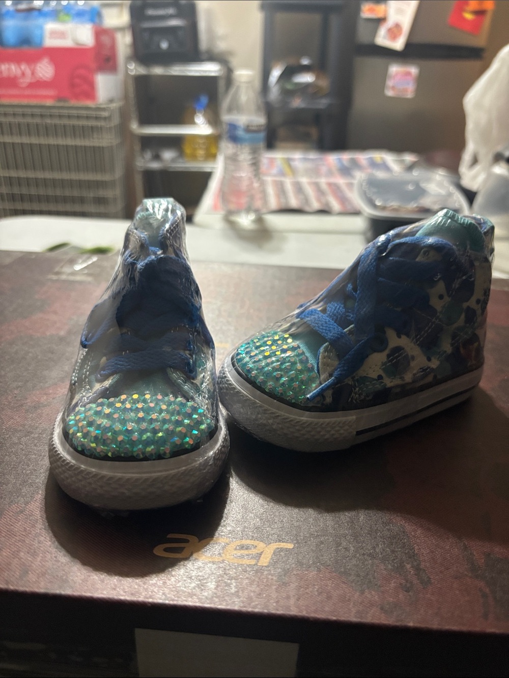 Converse Kids High-Top Sneakers in Blue and Teal Sparkle bling